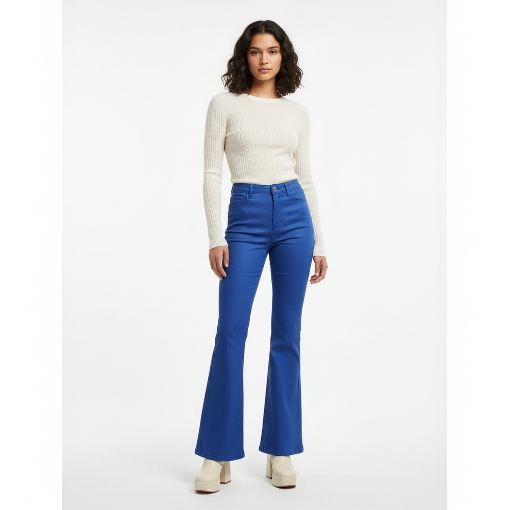 Edikted Luna Blue Faux Leather Flare Jeans Size Medium
